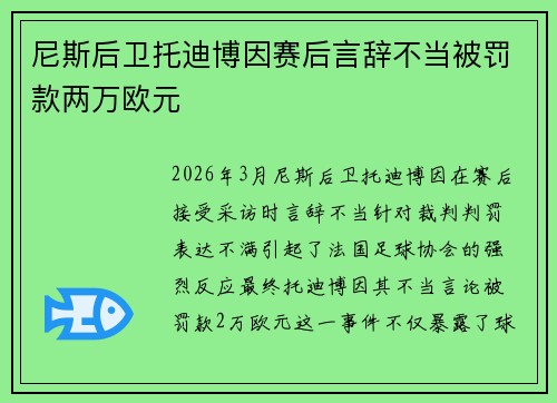 尼斯后卫托迪博因赛后言辞不当被罚款两万欧元